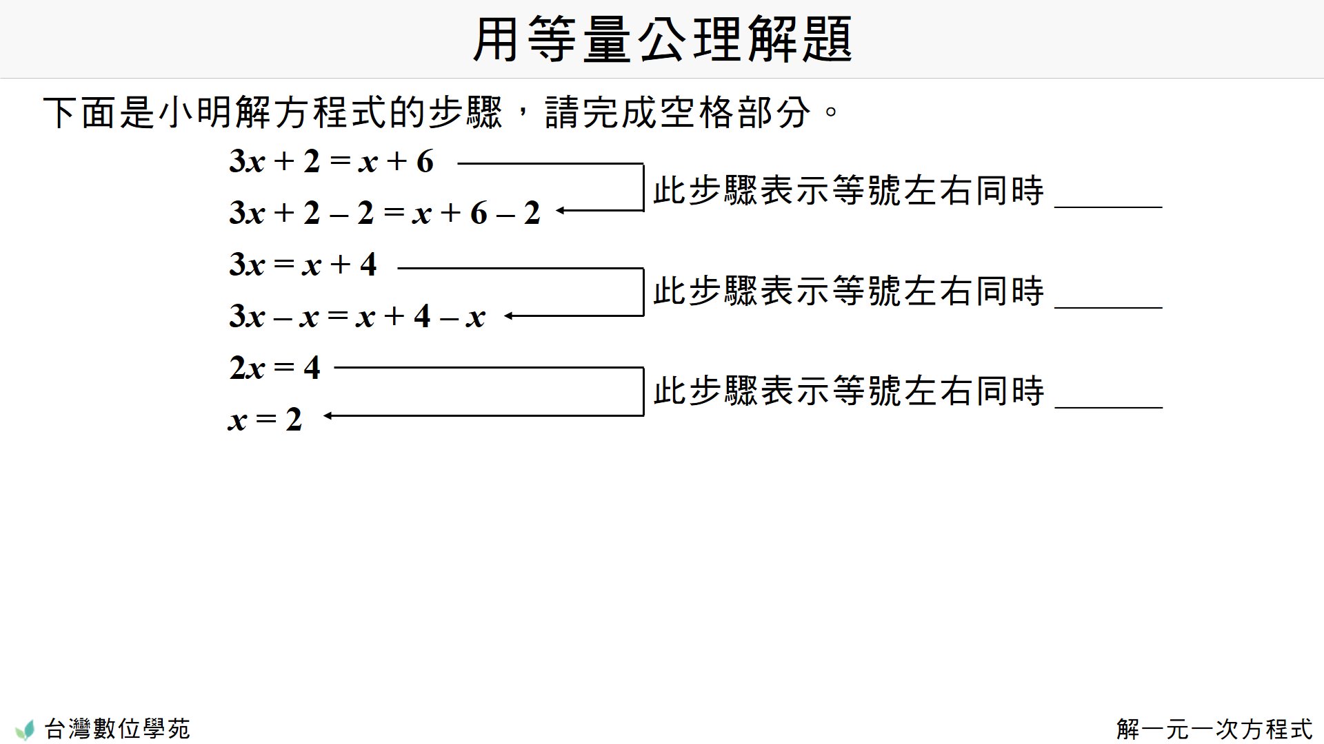 例 解一元一次方程式 台灣數位學苑 K12 數學